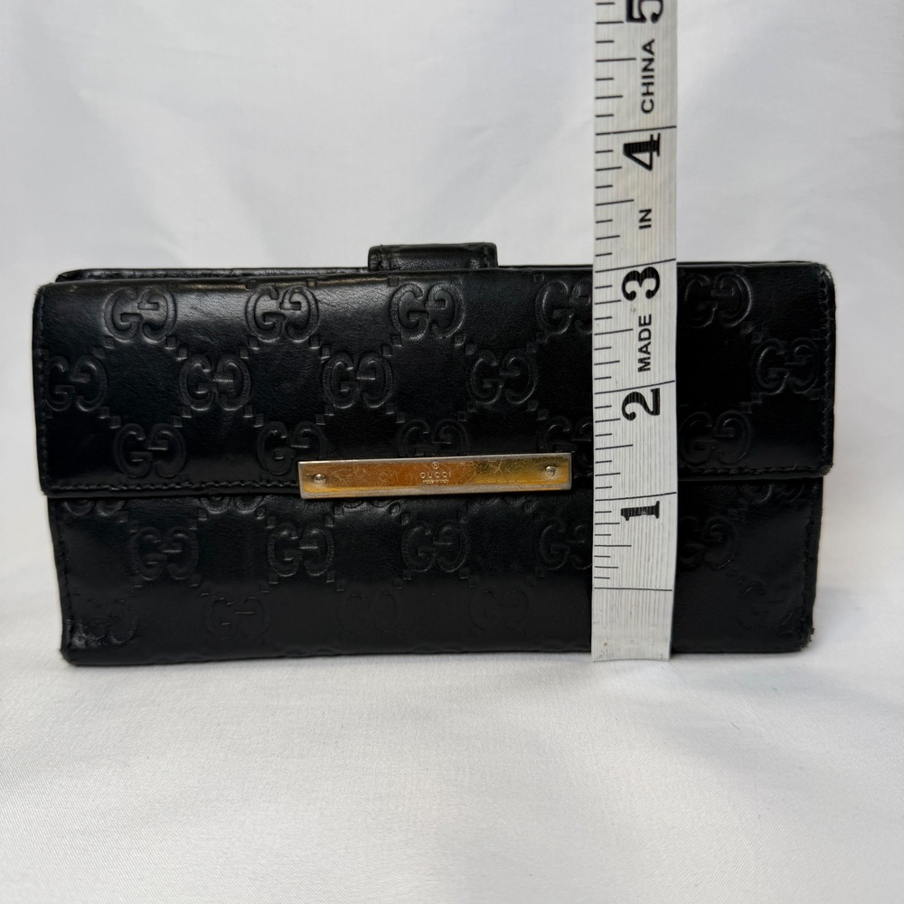 Gucci Guccissima Continental Wallet Womens OS Black Leather Bifold Gold Plate - Picture 11 of 11